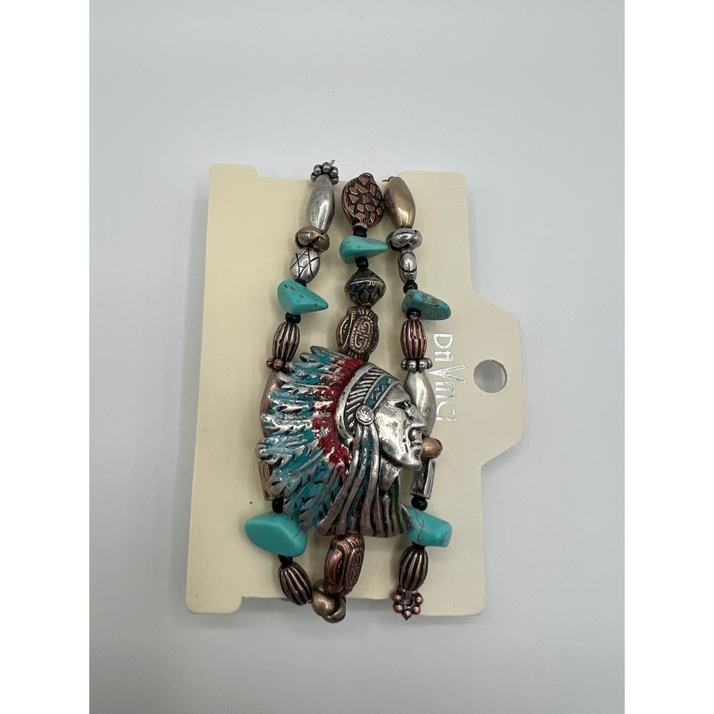 DaVinci Southwestern Multi Strand Stretch Bracelet Set Turquoise Boho Rodeo Wear
